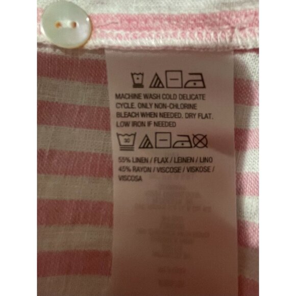 Susan Graver Luxe Pink & White Striped Linen Blend Button-Down Shirt Size Large - Picture 8 of 12